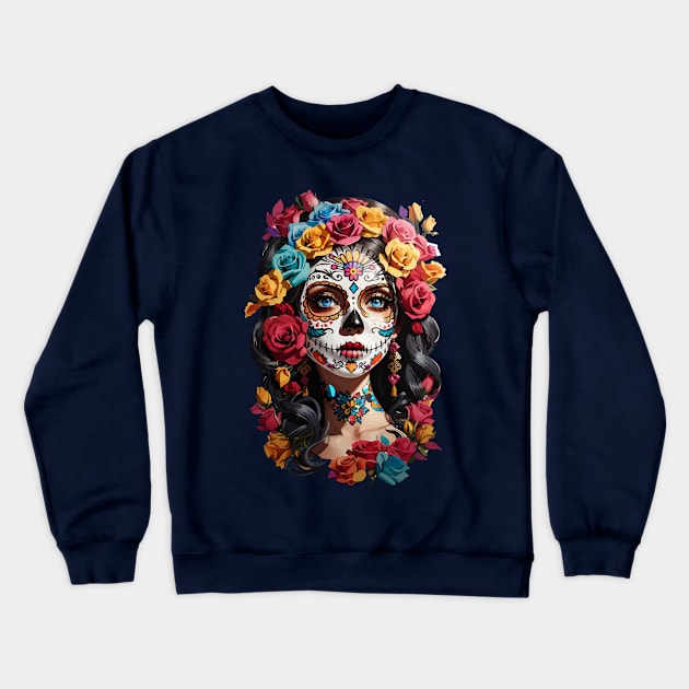 Sugar Skull girl, Dia de los Muertos Crewneck Sweatshirt by CatCoconut-Art